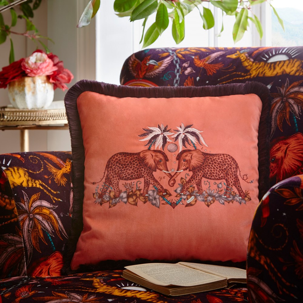 Zambezi Spotted Elephant Cushion By Emma J Shipley in Flame Orange